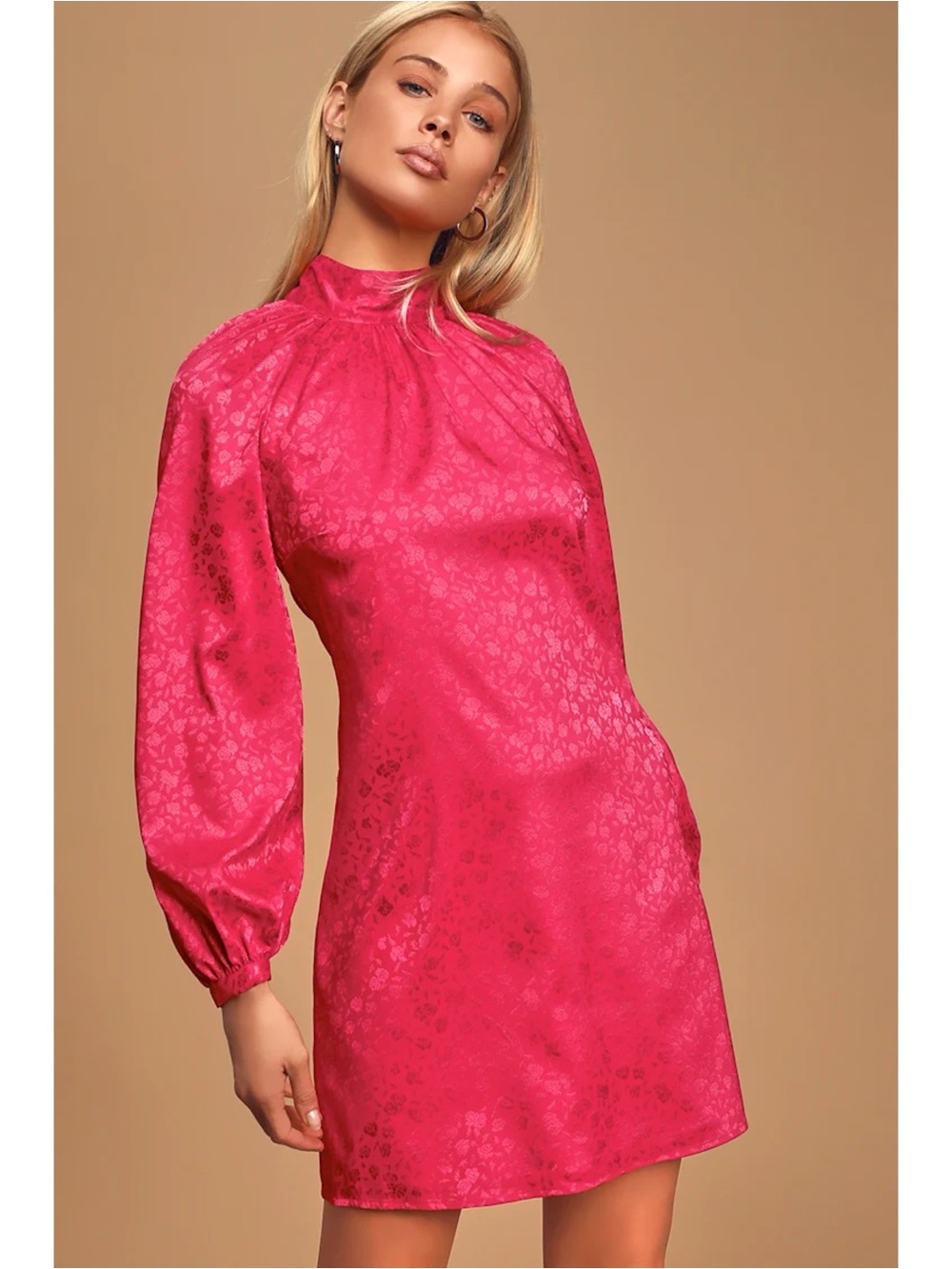 Lulus Ali & Jay Samantha Pink Floral Jacquard Long Sleeve Shift Dress Small